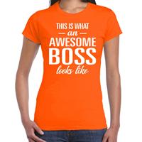 Bellatio Awesome Boss tekst t-shirt oranje dames - dames fun tekst shirt Oranje