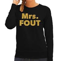 Bellatio Mrs. Fout sweater - gouden glitter tekst trui Zwart