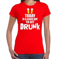 Bellatio Rood fun t-shirt good day to get drunk - dames - Drank / festival shirt / outfit / kleding