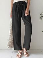 BERRYLOOK Casual Solid Color Straight Leg Elastic Waist Cotton Linen Pants