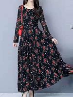 BERRYLOOK Fashion autumn and winter mid-length large floral dress