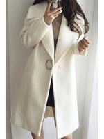 BERRYLOOK Lapel Single Button Plain Pocket Woolen Coat
