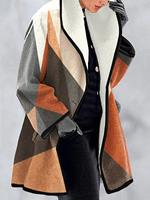 BERRYLOOK Contrasting Geometric Print Casual Loose Woolen Coat