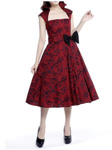 Rockabilly Clothing Belted Pleat Dress Red