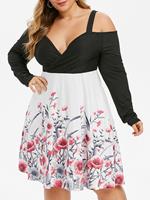 Rosegal Plus Size Floral Cold Shoulder Surplice Dress