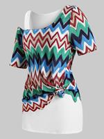 Rosegal Plus Size Zigzag Skew Collar Pointelle T-shirt and Tank Top Set