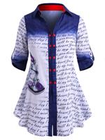 Rosegal Double Breasted Dragonfly Letter Printed Plus Size Shirt
