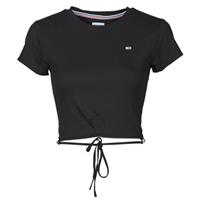 Tommy Jeans Rundhalsshirt "TJW CROP STRAP RIB FRONT KNOT SS", mit Tommy Jeans Logoflag