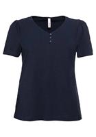 Sheego T-Shirt mit leichten Puffärmeln und kurzer Knopfleiste