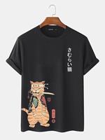 ChArmkpR Mens Carp Warrior Cat Print Japanese Style Short Sleeve T-Shirts