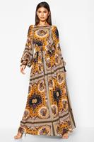 Boohoo Shirred Waist Scarf Print Maxi Dress, Desert Sand