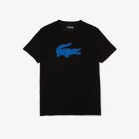 Lacoste Herren  Sport Krokodil-T-Shirt aus atmungsaktivem Jersey mit 3D Print - Schwarz / Blau 