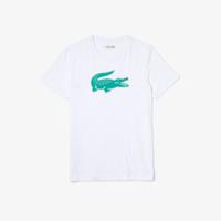 Lacoste Herren  Sport Krokodil-T-Shirt aus atmungsaktivem Jersey mit 3D Print - Weiß / Grün 