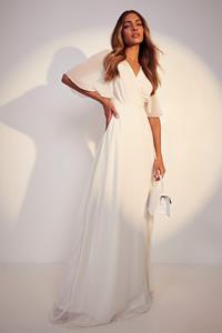 Boohoo Chiffon Angel Sleeve Maxi Bridesmaid Dress, Mink