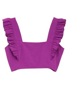 My jewellery Paarse cropped top met ruffles