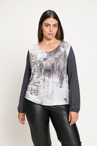 Ulla Popken Rundhalsshirt »Shirt Metallic-Schriftmotiv V-Ausschnitt Langarm«