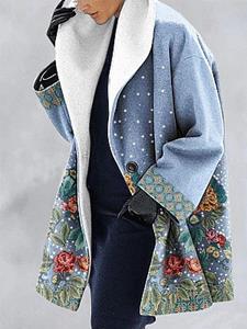 BERRYLOOK Casual Floral Print Lapel Long Sleeves Loose Coat