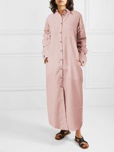 SaraMart Cela Ms. Europäischer und amerikanischer Stil gestreiftes einches Tament Reve einreihige Tasche langärmelige Mode loer lässiges Hemdkleid groß