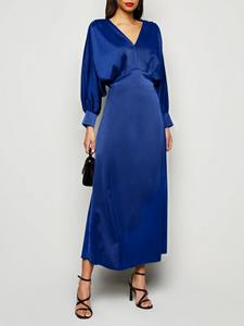 SaraMart Cela Damenmode in europäischer und amerikanischer Mode, einrbiges Kleid, es Tament, eincher lässiger V-Ausschnitt, langärmelige Taille und großes sch