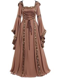 SaraMart Damen Retro-Kleid mit eckigem Halsausschnitt Bindebund ausgestellte Ärmel