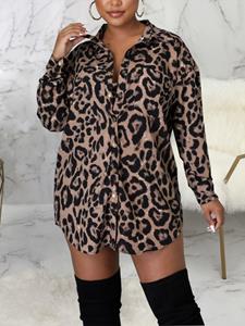 SaraMart Neues lässiges Damenhemdkleid mit Leopardenmuster