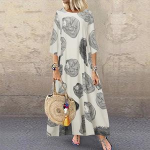 SaraMart ZANZEA ladies European and American style Bohemian holiday style annual ring printing round neck eight-quarter sleeves no pocket fashion loose casual