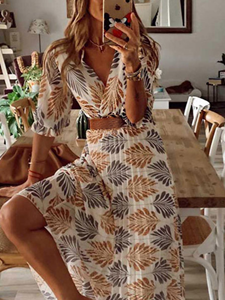 SaraMart Neues, bedrucktes, faltbares Urlaubskleid mit V-Ausschnitt für Damen Großes Kleid