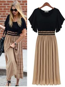 SaraMart Europäische und amerikanische Plus Size Kleid im neuen Stil Damen Taille schlanker Chiffon langer Rock