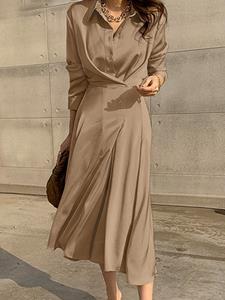 SaraMart ZANZEA Damen japanische und koreanische einfache Art einfarbiges Design Reversknopf lange Ärmel Modetrend elegantes loses tägliches Freizeithemdkleid