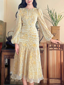 SaraMart Resort Kleid Frühjahr/Sommer 2022 Neues Kleid t französischem Chiffon-Print