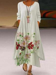 SaraMart Damen Rundhals Tasche Kurzarm Trendy Printed Kleid