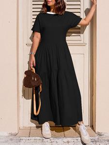 SaraMart Frau Cela Einches Tament im europäischen und amerikanischen Stil trifft rbe Rundhals-Kurzarm-Modetrend es loeres lässiges großes -Kleid