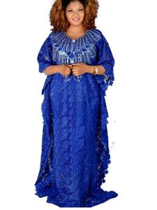 SaraMart Mode reine Farbe elegante Temperament Spitze beiläufige lose Pailletten bestickt großes Kleid