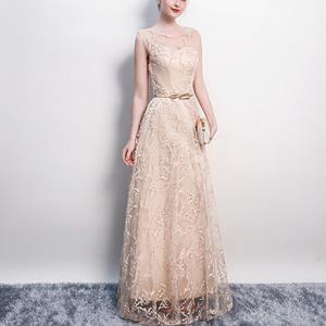 huismerk Banquet Lace Mouwloze Long Party Formele Jurk Maat:XXL (Champagne)