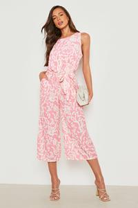 Boohoo Mouwloze Culotte Jumpsuit Met Abstracte Print, Pink