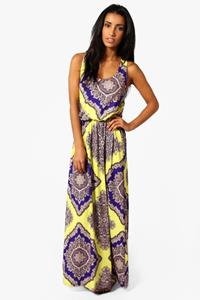 Boohoo Neon Paisley Maxi Jurk Met Racer Rug, Meerdere