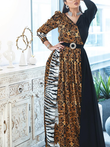 SaraMart Schwarzes Vintage-Textur-Panel-Kleid