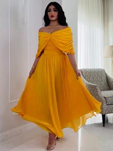 SaraMart Elegantes orangefarbenes Chiffon-Kleid mit einer Schulter