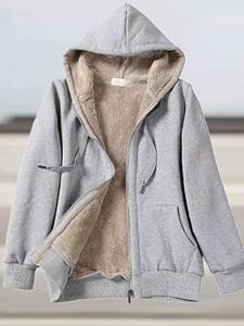 BERRYLOOK Casual Loose Solid Lambsool Zip Hooded Coat