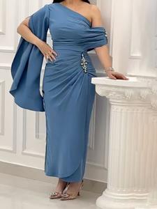 SaraMart Blaues, graues, elegantes, schmales Hüftkleid