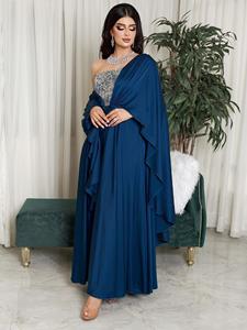 SaraMart Elegantes Kleid aus blauem Satin mit Pailletten
