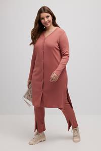 Ulla Popken Rundhalsshirt »Long-Shirtjacke Rippjersey V-Ausschnitt«