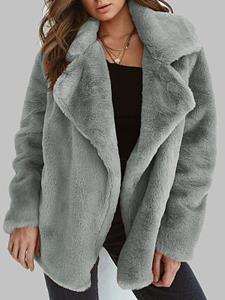 BERRYLOOK Casual Loose Solid Color Plush Warm Lapel Long Sleeve Coat