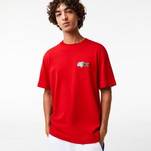 Lacoste Herren  T-Shirt mit Comic-Aufnäher - Rot 