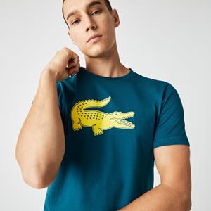 Lacoste Herren  Sport Krokodil-T-Shirt aus atmungsaktivem Jersey mit 3D Print - Grün / Gelb 