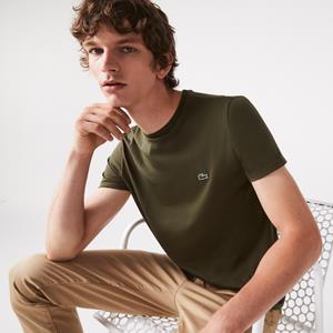 Lacoste Herren-Rundhals-Shirt aus Pima-Baumwolljersey - Khaki Grün 