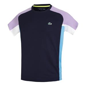 Lacoste Herren  Sport Tennis-T-Shirt aus ultra-Dry Piqué mit Colourblock - Navy Blau / Lila / Weiß / Blau 