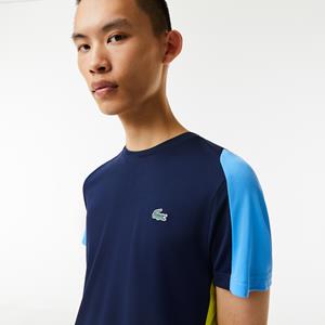 Lacoste Herren  Sport Tennis-T-Shirt mit Krokodilaufdruck - Navy Blau / Blau / Gelb / Weiß 