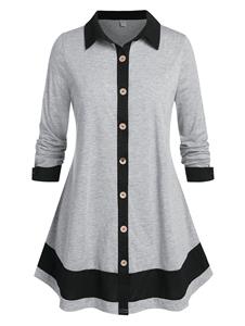 Rosegal Plus Size Button Up Bicolor Skirted Tunic Shirt