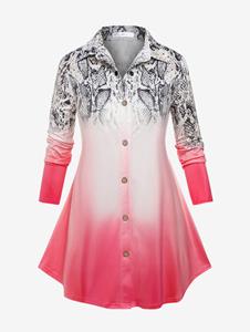 Rosegal Plus Size Ombre Snake Print Button Up Tunic Shirt